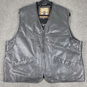VTG Europe Craft Leather Wool Vest Mens Large Black Gray Quilted Lined‎ Full Zip